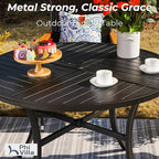 PHI VILLA 5 Pieces Outdoor Round Dining Set for 4, Steel Circle Table with Umbrella Hole & Stacking Wrought Iron Chairs, Modern Dining Furniture Set for Patio, Deck, Yard, Porch