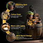 Water Fountain Outdoor 29" H Outside Floor 3 Tiered Rustic Barrel with Light, Pump for Garden, Patio, Deck, Porch, Backyard Home Decor