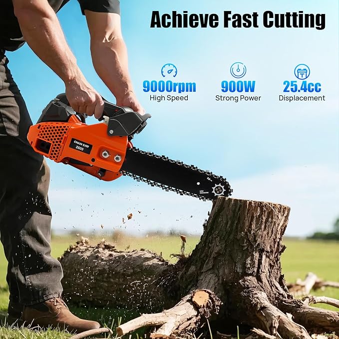 12 Inch Gas Chainsaw 25.4CC 900W Petrol Chainsaw 2-Stroke Gass Chain Saws, Engine Chain Saw Set Gas Chainsaws for Cutting Wood Outdoor Home Farm Us (Red)
