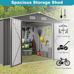 10x8 FT Outdoor Storage Shed, Large Metal Tool Shed with Peaked Roof and Lockable Door, Galvanized Steel Garden Shed with Clear Window for Backyard Garden Patio Lawn, Gray
