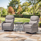 HUMMUH Outdoor Patio Wicker Swivel Rocker Chairs with 6-Inch Thick Cushion High Back 3 PCS Wicker Conversation Set for Porch Balcony Deck