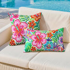 Outdoor Pillow Covers 12x20 Inch Set of 2 Tropical Floral Plants Boho Throw Pillows Cases Waterproof Lumbar Garden Cushion Sham for Patio Funiture Tent Balcony Bench Sofa Couch