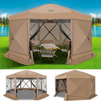 COBIZI 15x15ft Extra Large Pop Up Gazebo Canopy Tent with Mosquito Netting, Spacious Easy Set-Up Screened Shelter, Durable Outdoor Pavilion with Ground Stakes, Perfect for Patio, Backyard, Khaki