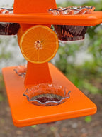 DutchCrafters Plastic Poly Double Platform Hanging Oriole Bird Feeder with Fruit Slice Holders & Nectar Cups, Jelly Bird Feeders for Outside - Amish Made in USA (Triple, Black & Bright Orange)