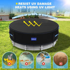 24 Ft Round Pool Cover with Reflective Strips, 420D Swimming Pool Cover for Above Ground Pools, Solar Cover with Drawstring and Ground Nails for Dustproof, UV Protected