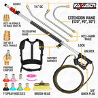24FT Pressure Washer Telescoping Extension Wand, 𝟐𝟎𝟐𝟓 𝐔𝐩𝐠𝐫𝐚𝐝𝐞𝐝 High Power Accessories with Brush Head & 3 Wand, 7 Spray Nozzle Tips, 4000PSI Gutter Cleaning Tools for Wall Window Soffit