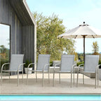 Patio Chairs Set of 6, Outdoor Dining Chairs with Breathable Textilene Fabric, Stackable Patio Chairs for Lawn, Garden, Backyard, Poolside, Beige