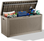 60 Gallon Deck Box,Resin Outdoor Storage Box with Lockable for Patio Furniture, Pool Accessories, Garden Tools, Waterproof Outside Storage Box, Grey Pattern