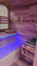 Customize Outdoor Traditional Steam Sauna 4-10 Person, Canadian Hemlock, Red Cedar Sauna, Porch Option, Glass Window Option, Wood Burning Stove or Harvia Heater, ETL Certificate(0-195 °F)
