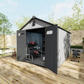 Domi 8×12ft Outdoor Resin Storage Shed - 578+ Cubic Ft Weatherproof Double-Wall Yard Shed with Carpet, Lockable Door and Skylight, Heavy-Duty Steel Frame Storage Building for Lawn Mower, Bike, Tools