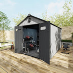 Domi 8×12ft Outdoor Resin Storage Shed - 578+ Cubic Ft Weatherproof Double-Wall Yard Shed with Carpet, Lockable Door and Skylight, Heavy-Duty Steel Frame Storage Building for Lawn Mower, Bike, Tools