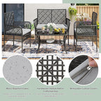 4-Piece Patio Furniture Set, Weather-Resistant Rattan Patio Conversation Set with Two-Tier Coffee Table, Upholstered Openwork Wicker Furniture for Porch, Garden, Lawn, Gray