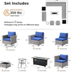 ovios 16 Pieces Patio Furniture Set, Outdoor Wicker Sectional Sofa with 54" Fire Pit Table Swivel Chairs, Modern Modular Deep Seat Rattan Couch Conversation Sets, Navy Blue