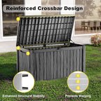 180 Gallon Waterproof Outdoor Storage Box, UV Resistant Resin Deck Box with Hydraulic Rod for Reinforced Stability, Perfect for Patio, Garden, and Pool, Striped Black
