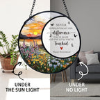 TNUW Retirement Gifts Flower Stained Glass Window Hanging, Difference Maker Gift Sun Catchers Indoor Window Glass Round Wall Art Decor, Retired Gifts for Woman Wall Hanging Decorations, 7.9＂x7.9＂