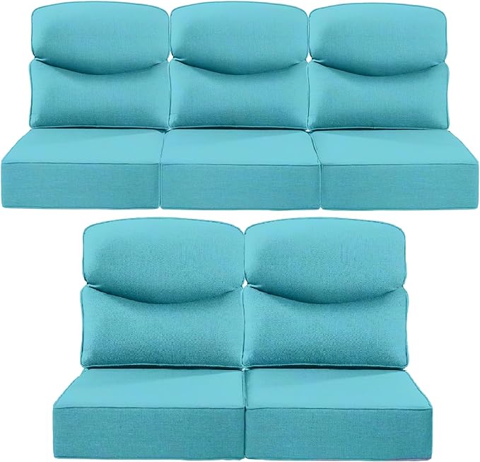 Luxury 24x24x6 Inch Smile Outdoor Cushions for Patio 5 Piece Set - Set of 5 Zippered Outside Pillows for Wicker Dining Rocking Glider Loveseat Couch Sectional Sofa - Turquoise