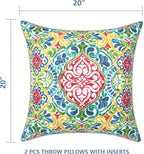 LVTXIII Set of 2 Patio Throw Pillows Waterproof 20"x20" Fade Resistant Outdoor Throw Pillows with Inserts, Fluffy Decorative Garden Toss Pillow Cushions for Home Patio Coach Sofa Use, Damask Red