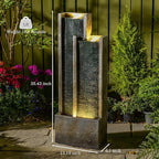 35.4" H Modern Indoor Outdoor Waterfall Fountain with Gentle Sound, Resin Garden Water Fountain Outdoor with Lights, Black Stream Panel Floor-Standing Garden Feature for Patio, Balcony, or Home Decor