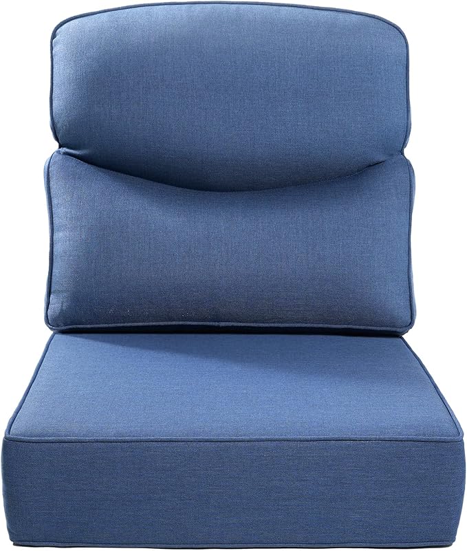 Luxury 24x24x6 Inch Smile Outdoor Cushions - 1 Set Deep Seat Water-Repellent Patio Furniture Replacement Cushion for Wicker Rattan Wood Metal Chair Glider Rocker Loveseat Sofa - Navy Blue