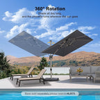 PURPLE LEAF 8' X 8' Patio Umbrella Outdoor Cantilever Umbrella, Aluminum Offset Umbrella with Champagne Frame and 360° Rotation for Pool Deck Garden, Light Grey