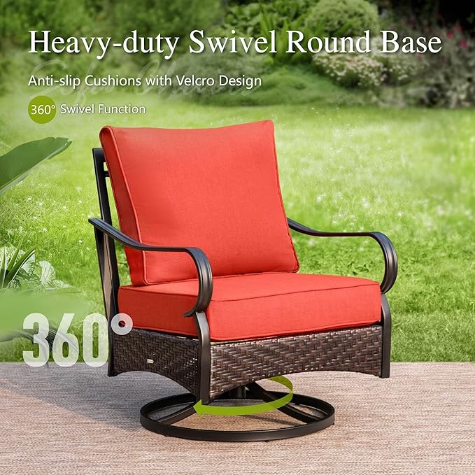Sophia & William Patio Furniture Set, 4 Piece Metal Outdoor Conversation Set with 3-Seater Outdoor Couch, 2 Swivel Chairs, 1 Coffee Table for Outdoor Seating, Backyard, Porch(Red)