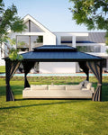 GAOMON Hardtop Gazebo 12'x16' for All Weather, with Double Metal Roof, Aluminum Alloy Frame, Net, and Curtain, Permanent Building of Backyard Luxury for Patio, Deck, Backyard, Lawn, and Garden, Gray