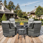 Patio Swivel Chairs with Smile-Shaped Cushions, 3 Piece High Back Patio Swivel Glider Chairs with Side Table 3PCS PE Rattan Luxury Swivel Patio Chair Set | Grey Wicker - Grey Cushions