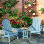 MXIMU Round Outdoor Side Table Adirondack Tables 18 Inch Chairside End Tables with Storage Shelf, 2-Tier Plastic Patio Side Table, Weather Resistant for Balcony Backyard Lawn (Blue, 2 Pack)