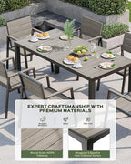 Outdoor Dining Set for 6, Patio Table and Chairs Set, Aluminum Patio Furniture Set with Umbrella Hole, HDPS Patio Dining Table Set for 6 (Gray)