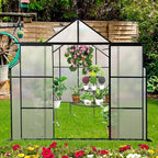 Favfurish 8X8 FT Greenhouses for Outdoors,Polycarbonate Greenhouse, Aluminum Heavy Duty Walk-in Green Houses, Adjustable Roof, Raised Base and Double Sliding Door for Outside Backyard, Black