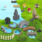 21 Pcs Fairy Garden Miniatures Accessories Bridge House Landscape Water Well Fence Figurines Pond Mushroom Lawn Garden Ornament for DIY Craft Succulent Decor