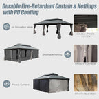 Domi 14' X 22' Hardtop Gazebo Outdoor Metal Gazebo Canopy with Galvanized Steel Double Roof, Aluminum Frame, Curtains and Netting for Patio, Deck, Garden, Grey
