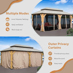 Domi Hardtop Gazebo 12’x20’ Cedar Frame Wood Gazebo with Galvanized Steel Double Roof, Outdoor Permanent Metal Gazebos with Curtains and Netting for Patio,Deck,Backyard