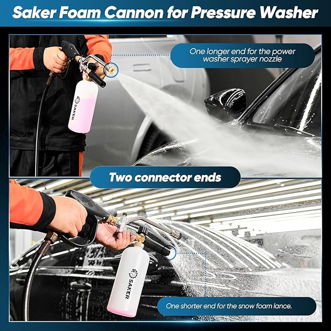 Saker Foam Cannon for Pressure Washer Kit with Quick Connect 3/8 Inch,Pressure Washer Gun for Car Washing and Cleaning,with 5 Power Washer Sprayer Nozzles