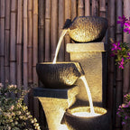 Supmix Outdoor Garden Water Fountain for Garden Patio Backyard Deck Porch and Home Art Decor 4 Tiers Modern Cascading Outdoor Fountains with Lights 37.4”H