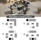 ovios 10 Pieces Patio Furniture Set, Outdoor Wicker Sectional Sofa with 42" Fire Pit Table Swivel Chairs, Modern Modular Deep Seat Rattan Couch Conversation Sets, Black
