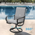MFSTUDIO Outdoor Swivel Patio Dining Chairs Set of 4, High Back Breathable Textilene Patio Chairs for Balcony, Backyard, Deck, Garden (Light Grey Fabric, Black Frame)