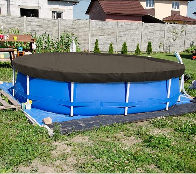 ECOOPTS 7 ft Round Pool Cover for Above Ground Pools, Swimming Pool Cover Protector Winter Safety Cover (Brown)