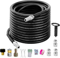Sewer Jetter Kit for Pressure Washer 50FT, 5800PSI Water Jet Drain Cleaner Hose with 4 Sewer Jetting Nozzles, 1/4 Inch NPT Corner, Waterproof Tape and Handle Strap
