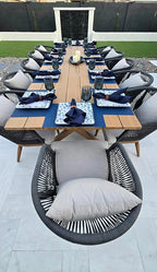 PURPLE LEAF 14 Pieces Patio Dining Set Wicker Outdoor Furniture Rectangular Table and Chairs Set for Garden Deck Teak-Finish & Grey Aluminum Frame Backyard Kitchen Set, Cushions and Pillows Included