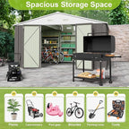 JUMMICO 8 x 10 FT Outdoor Storage Shed, Large Metal Garden Shed & Tool Sheds for Backyard Garden Patio Lawn (Grey)