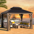 Gazebo 10' x 12' with Mosquito Net and Privacy Sidewalls, Patio Aluminum Permanent Gazebo, All Weatherproof Outdoor Hardtop Metal Gazebos，for Patio, Garden, Parties, Backyard,Lawn.
