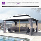 PURPLE LEAF 12'x16' Hardtop Gazebo with Lights Permanent Aluminum Double Roof on Galvanized Steel Frame Outdoor Patio Gazebo Including Netting and Curtains for Backyard Lawn Garden Grey