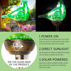 Solar Bird Garden Stake Lights - Hand Blown Glass Decorative Garden Pathway Lights Outdoor Waterproof Bird Glass Stakes (Green)