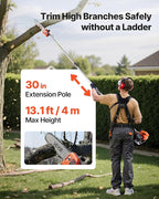 Gas Chainsaw with Extension Pole VEVOR, Top Handle 12 Inch, 26cc 2-Cycle 7-in-1 Pole Saw Multi-Tool w/Safety Gear—Hedge Trimmer, String Trimmer/Weed Eater, Edger, Brush Cutter (3T/40T)