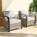 COOS BAY Aurora Terrace Outdoor Chairs with Cushions, Wicker Dining Set with Deep 4-Inch Seating, Modern Curved Armrest Porch Chairs, Set of 2, Beige/Beige
