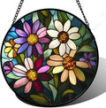 Stained Glass Window Hanging - Colorful Daisies Suncatcher for Door Garden Patio Retro Flower Sun Catchers Decor Christmas Mother's Day Birthday Gifts for Women Mom Nana Aunt Friend 11.8 in