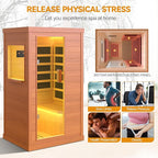 HUGROVE Far Infrared Wooden Sauna, Bluetooth Speakers & 5 Heating Panel, 900W Aucoumea Klaineana Dry Sauna for Home, Intelligent Control Panel and Tempered Glass Door