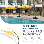 11FT Cantilever Umbrella with Base Large Curvy Outdoor Aluminum Offset Umbrella w/ 360° Rotation, UV Resistant Canopy for Patio, Garden, Backyard, Sunshine Yellow
