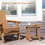 LUE BONA Outdoor Side Table, HDPS Small Adirondack End Table for Patio, Porch, Deck, Weather Resistant, Easy Maintenance, Indoor or Outdoor Use, Teak Color
